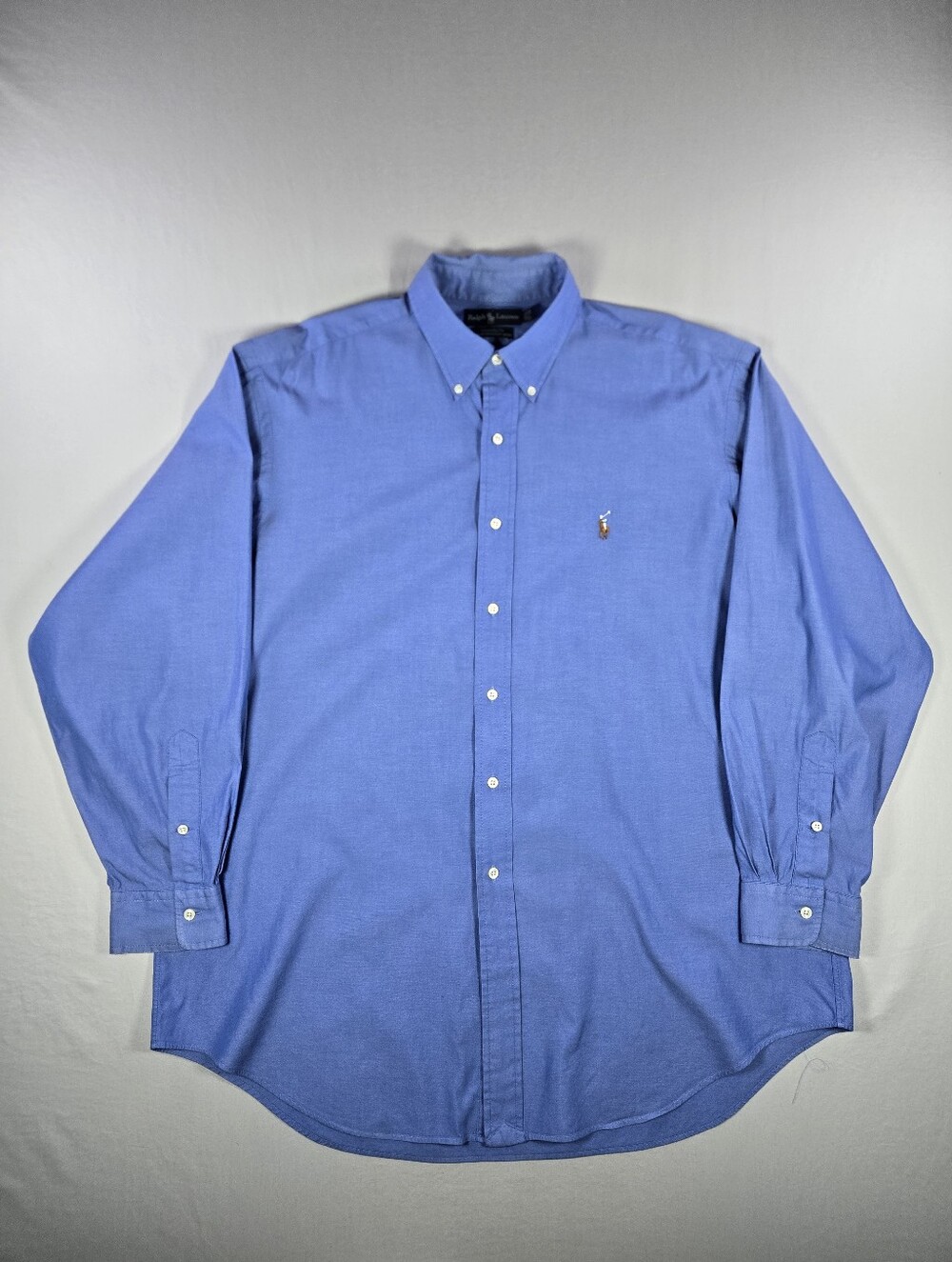 Vintage Ralph Lauren Yarmouth Blue Pinpoint Oxford Shirt 17x34 Made in Hong Kong